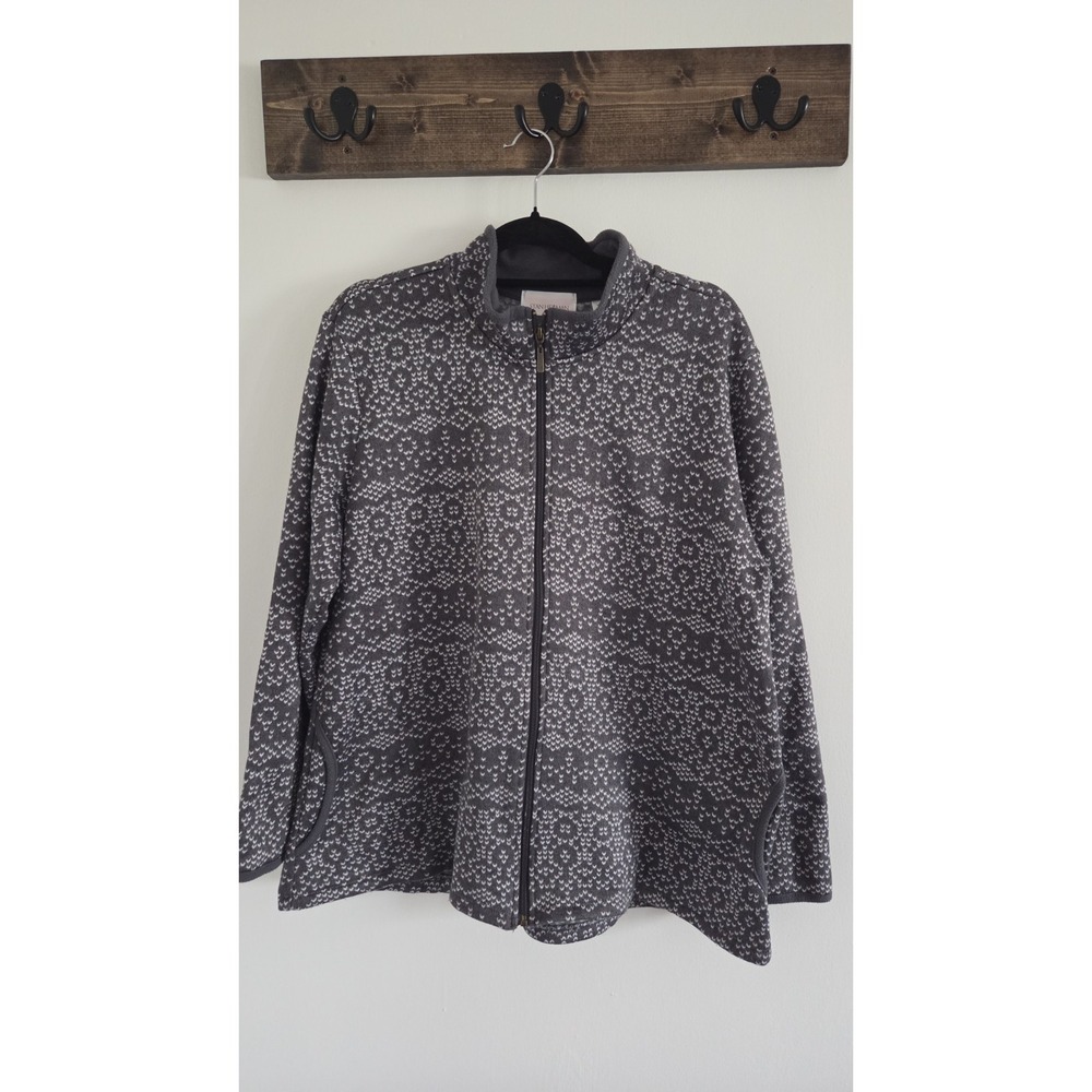 Stan Herman Women's Gray White Fleece Light Coat XL
